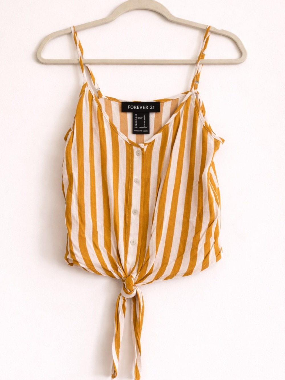 Forever 21 Yellow & White Striped Tie-Front Cami Top – Size Small